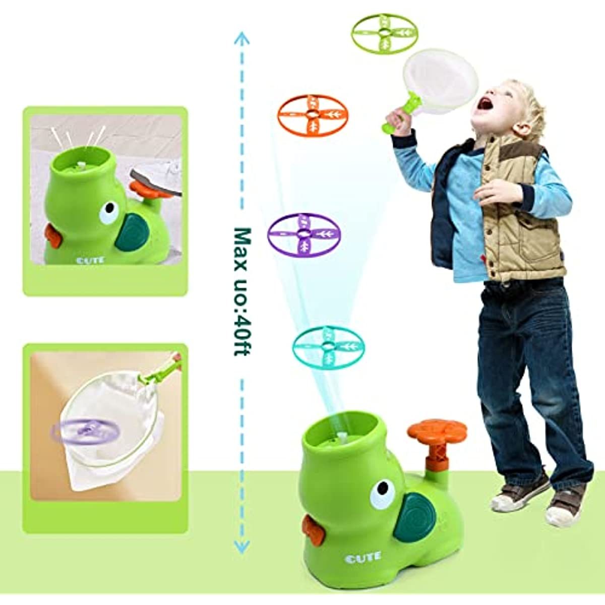 Outdoor Toys for Kids Ages 4-8: Elephant Butterfly Catching Game - Toddler Chasing Toy 3 4 5 6 7 Year Old Boys Girl Flying Spinner Toy Disc Rocket Launcher Kid Age 8-12 Gifts Fun Family Outside Games