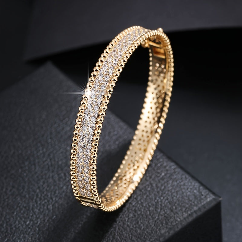 Simple Bangle Bracelet With Full Of Sparkly Zircon Bracelet All-match Jewelry For Women & Girls Clothing Accessories