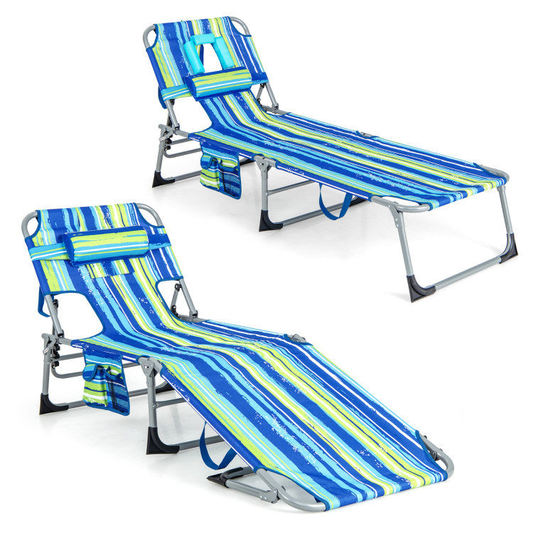 Folding Beach Lounge Chair with Pillow for Outdoor