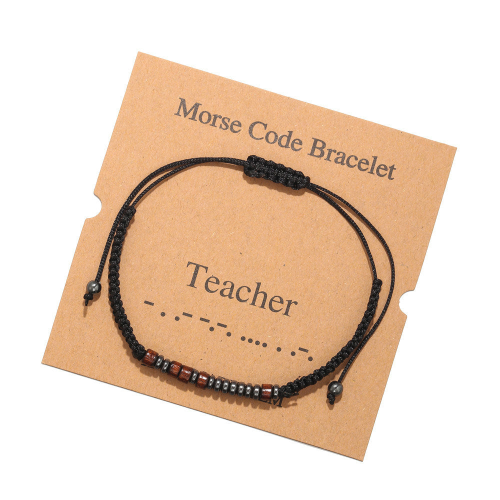 Morse Code Bracelet Black Gallstone Wood Beads