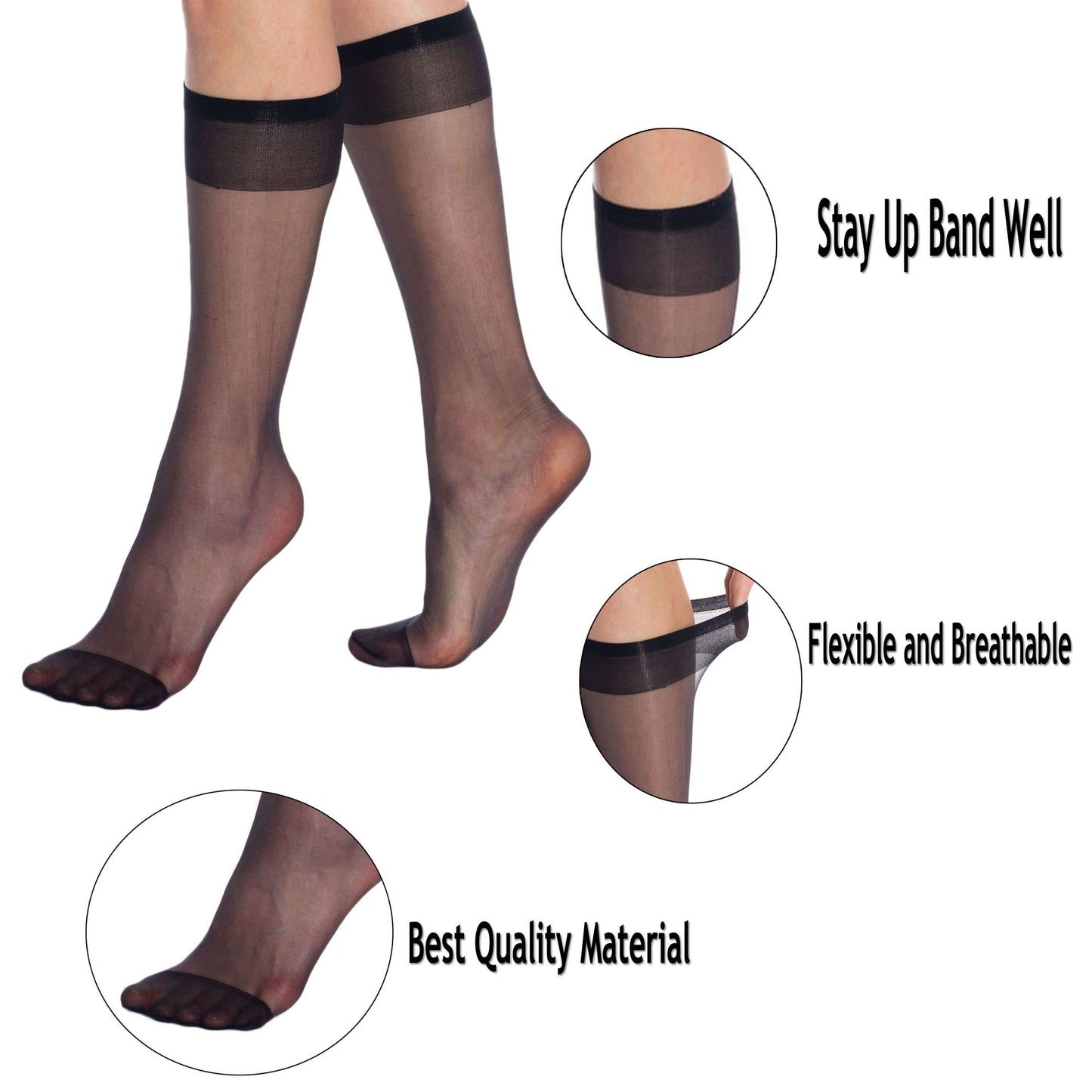 Transparent Sheer Knee High Socks for Women 8 Pairs 15 Denier Stay up Band Thin Sheer Nylon Stockings