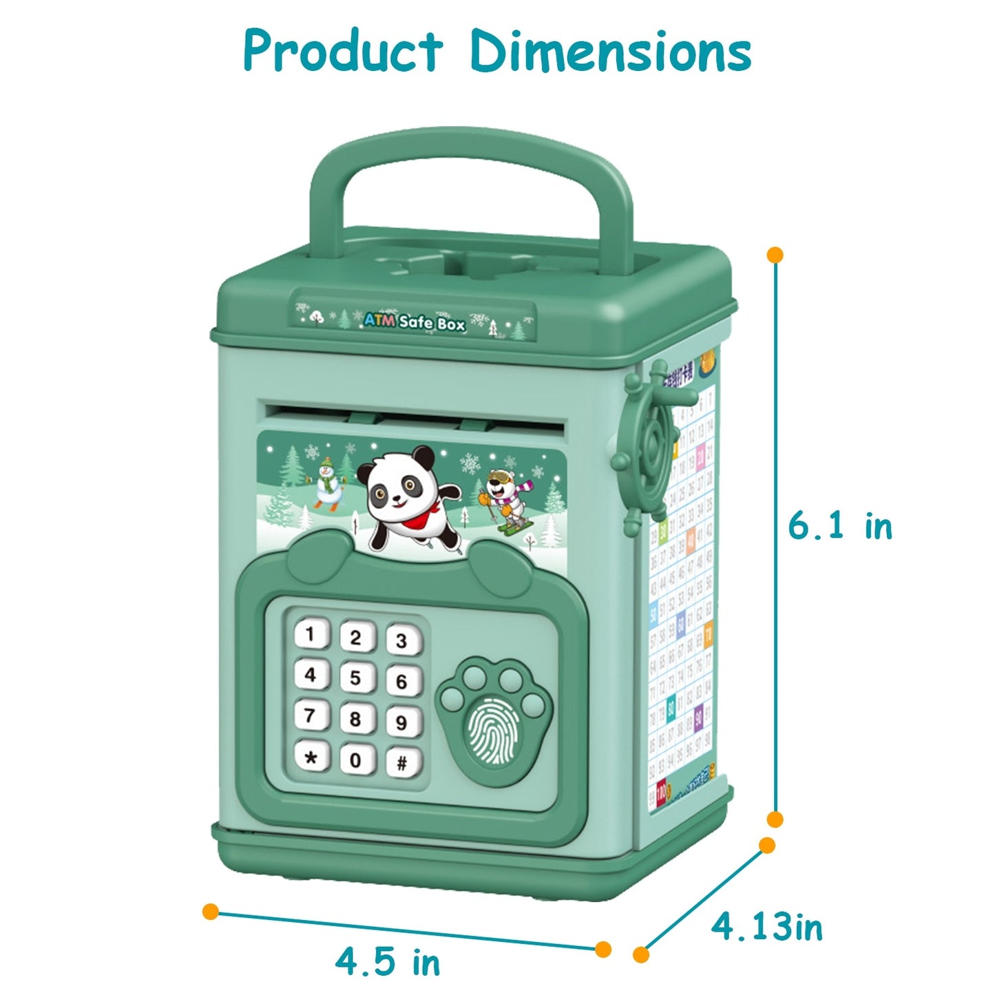 Piggy Bank Toy Cash Coin Money Bank Money Saving Box with Password Fingerprint Voice Prompt Folding Handle for 3+ Years Old Boys Girls