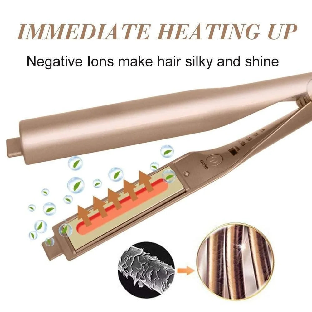 2-in-1 Hair Straightener Spiral Wave Curler, Flat Iron Styling Tool