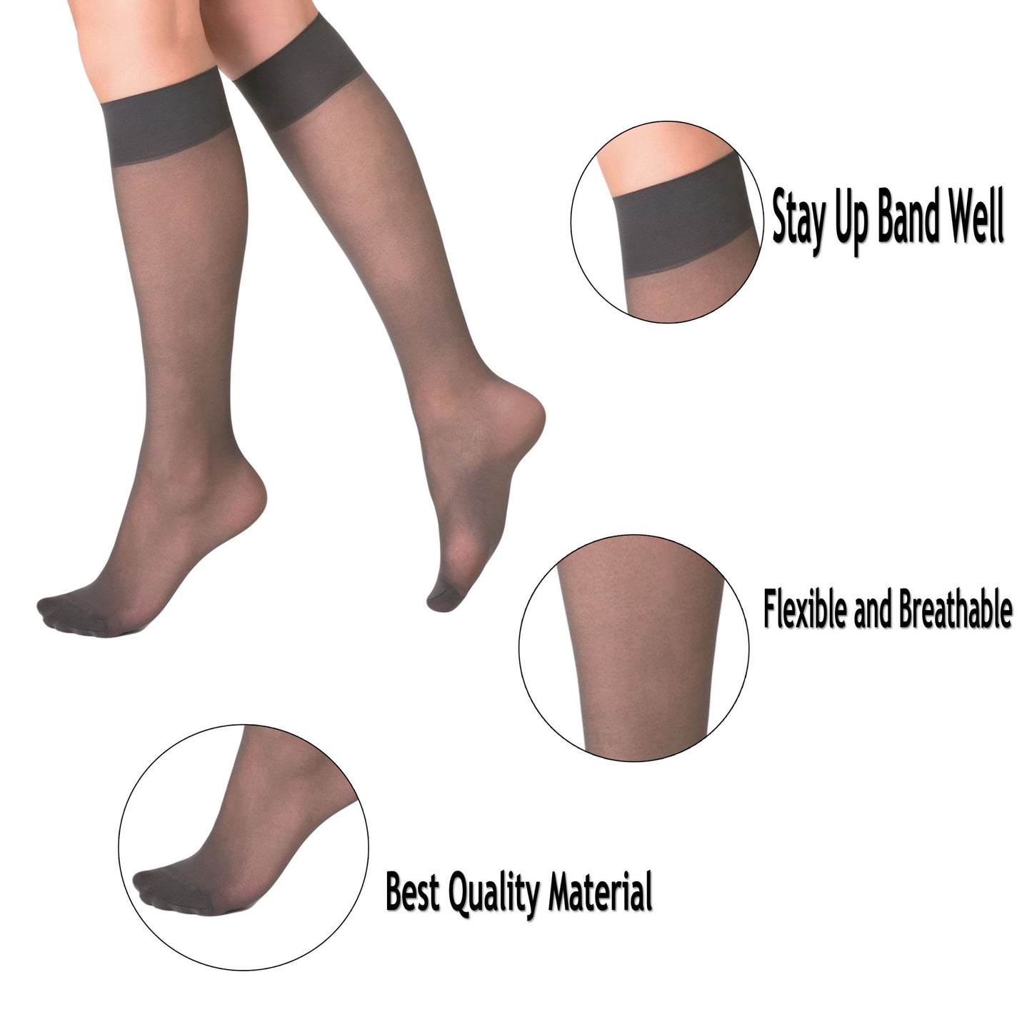 Transparent Sheer Knee High Socks for Women 8 Pairs 15 Denier Stay up Band Thin Sheer Nylon Stockings