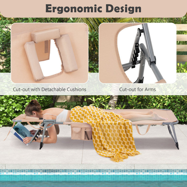 Folding Beach Lounge Chair with Pillow for Outdoor