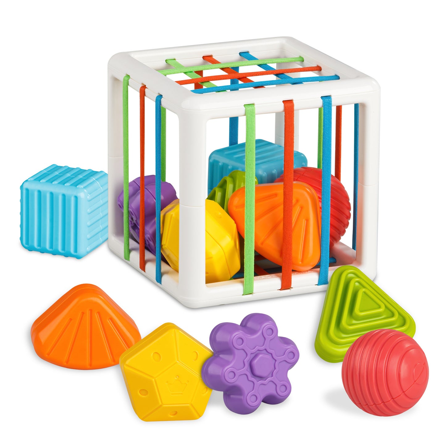 Sensory Sorting Bin With Elastic Bands (6pcs Soft Blocks)