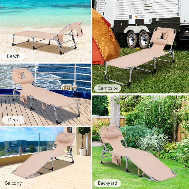 Folding Beach Lounge Chair with Pillow for Outdoor