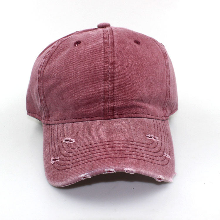 Water washed worn-out baseball cap Autumn and winter vintage personality worn-out edge soft top cap