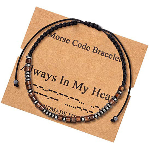 Morse Code Bracelet Black Gallstone Wood Beads