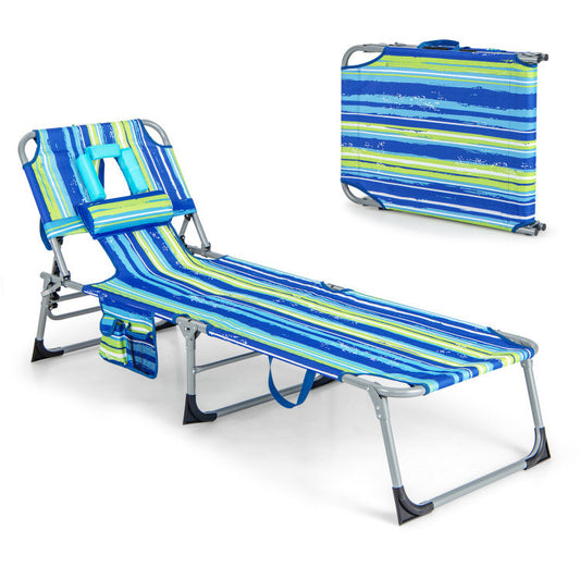 Folding Beach Lounge Chair with Pillow for Outdoor