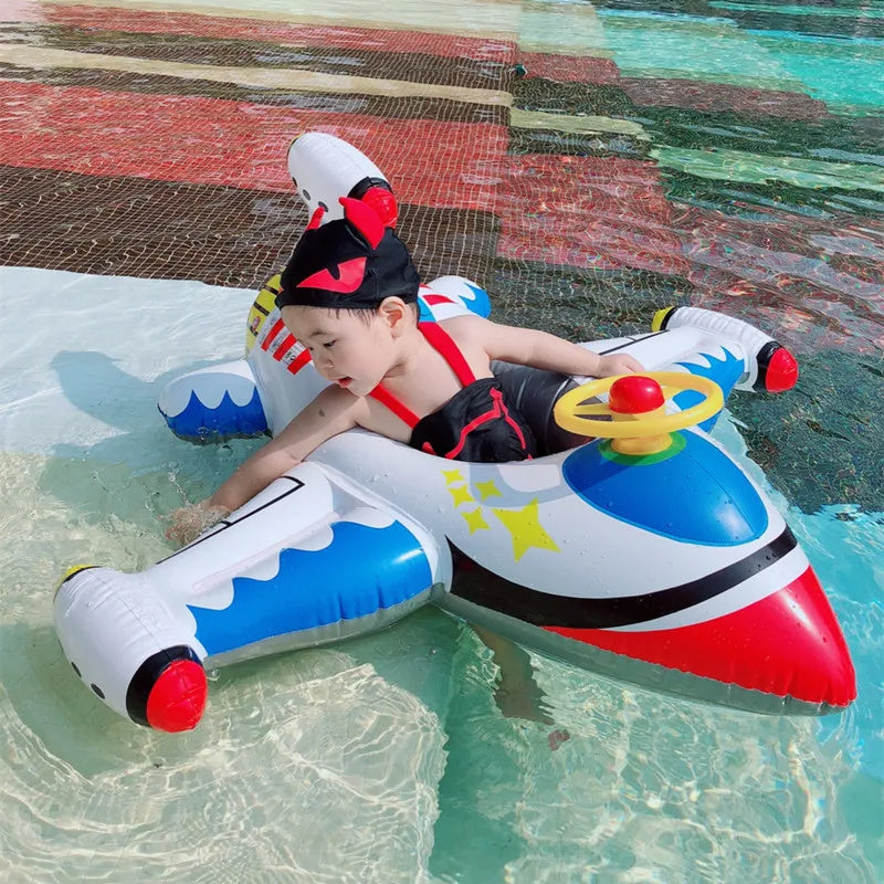 Baby Swimming Circle Airplane Float Pool Swimming Ring Inflatable Circle Child Seat With Steering Wheel Horn Summer Beach Toys