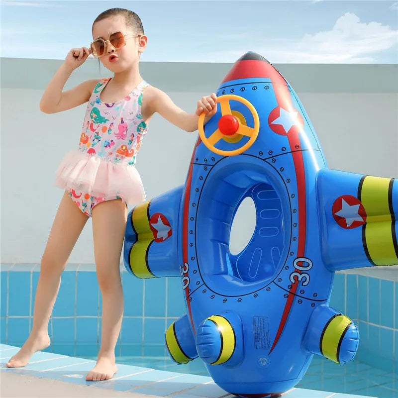 Baby Swimming Circle Airplane Float Pool Swimming Ring Inflatable Circle Child Seat With Steering Wheel Horn Summer Beach Toys