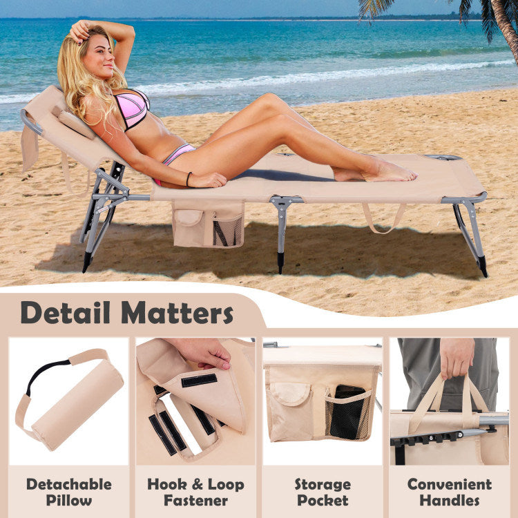 Folding Beach Lounge Chair with Pillow for Outdoor