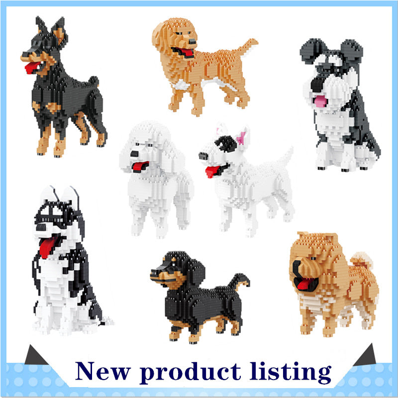 Cartoon Simulation Pet Dog Building Blocks Mini Dachshund Poodle Doberman Model Children's Toy Gift Dog Pet Building Blocks