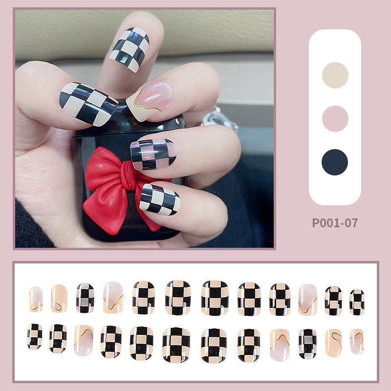 24pcs/box Press on Nails Fake Nail Art Acrylic Desige With Jelly Sticker False Full Cover Short Coffin Suppliers Nail Tips