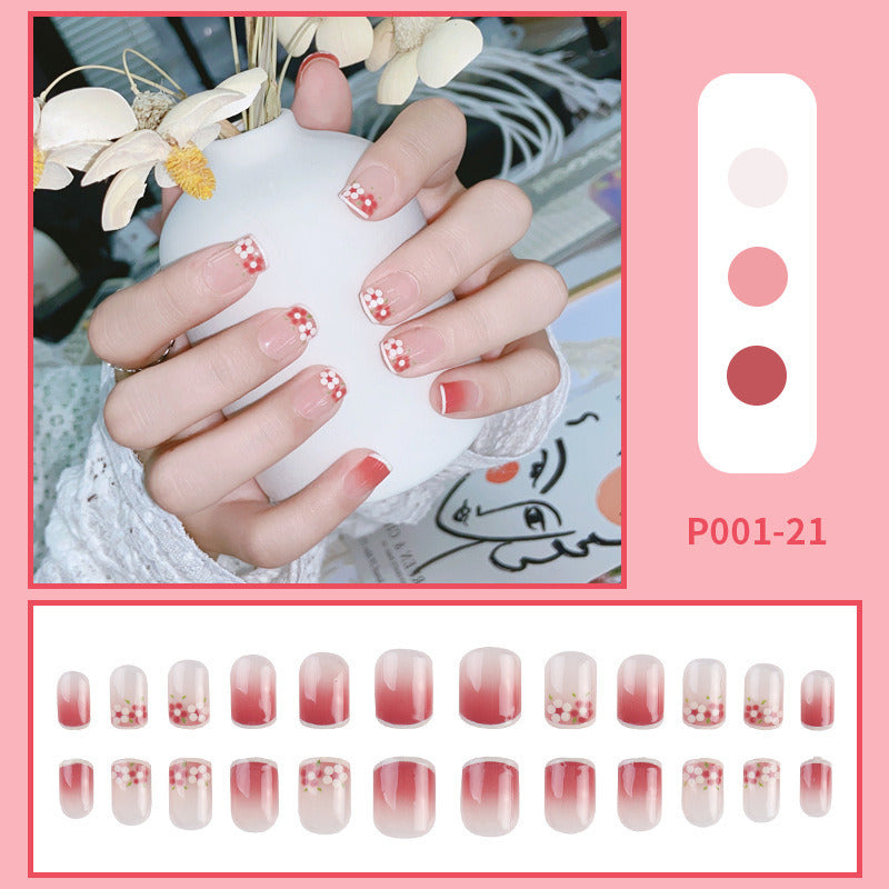 24pcs/box Press on Nails Fake Nail Art Acrylic Desige With Jelly Sticker False Full Cover Short Coffin Suppliers Nail Tips