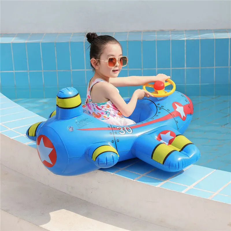 Baby Swimming Circle Airplane Float Pool Swimming Ring Inflatable Circle Child Seat With Steering Wheel Horn Summer Beach Toys