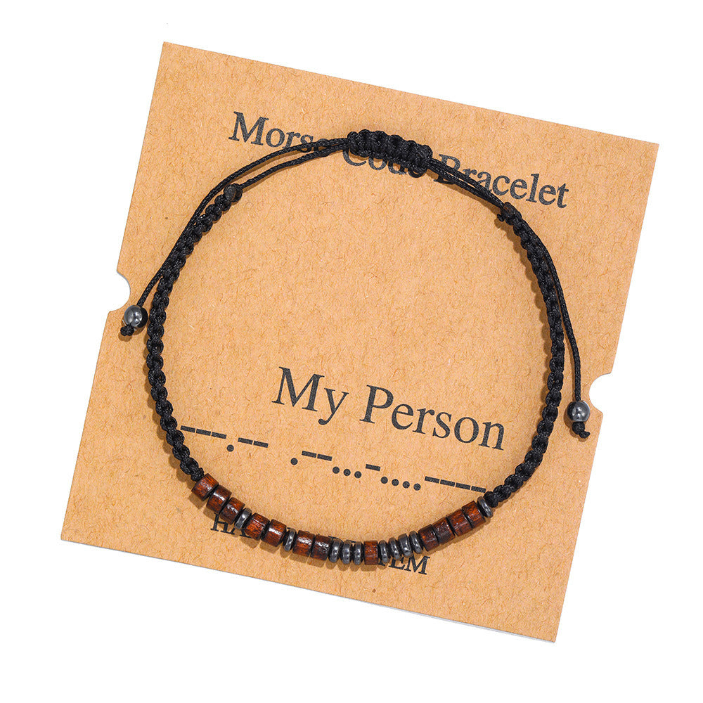 Morse Code Bracelet Black Gallstone Wood Beads