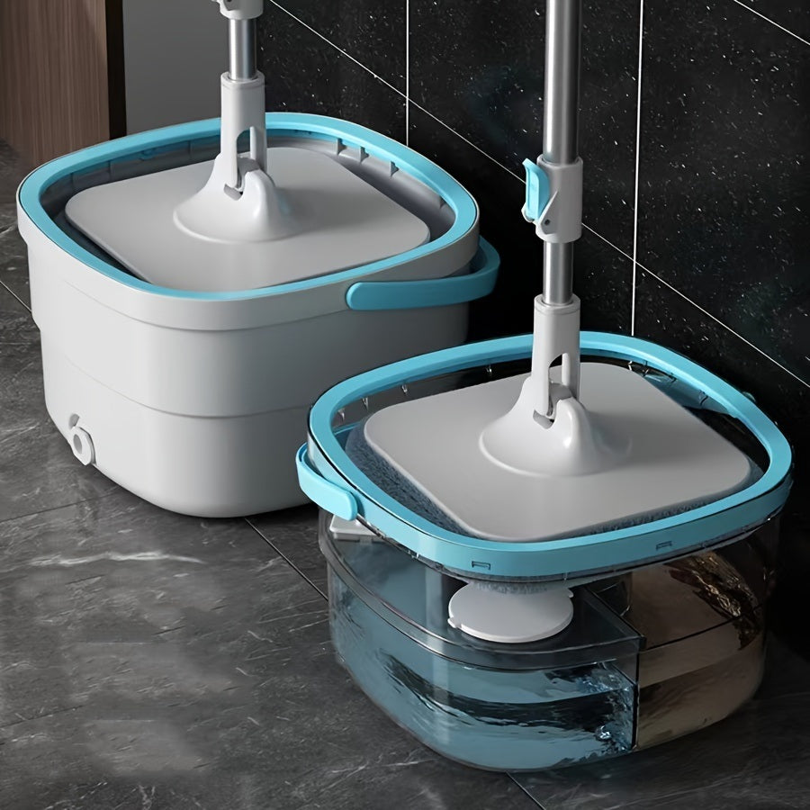 4PCS/SET rotating square mop set, equipped with mop bucket and 2 washable and reusable microfiber cotton pads, clean water and sewage separation technology