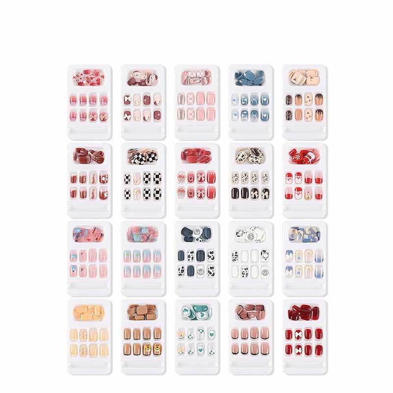 24pcs/box Press on Nails Fake Nail Art Acrylic Desige With Jelly Sticker False Full Cover Short Coffin Suppliers Nail Tips