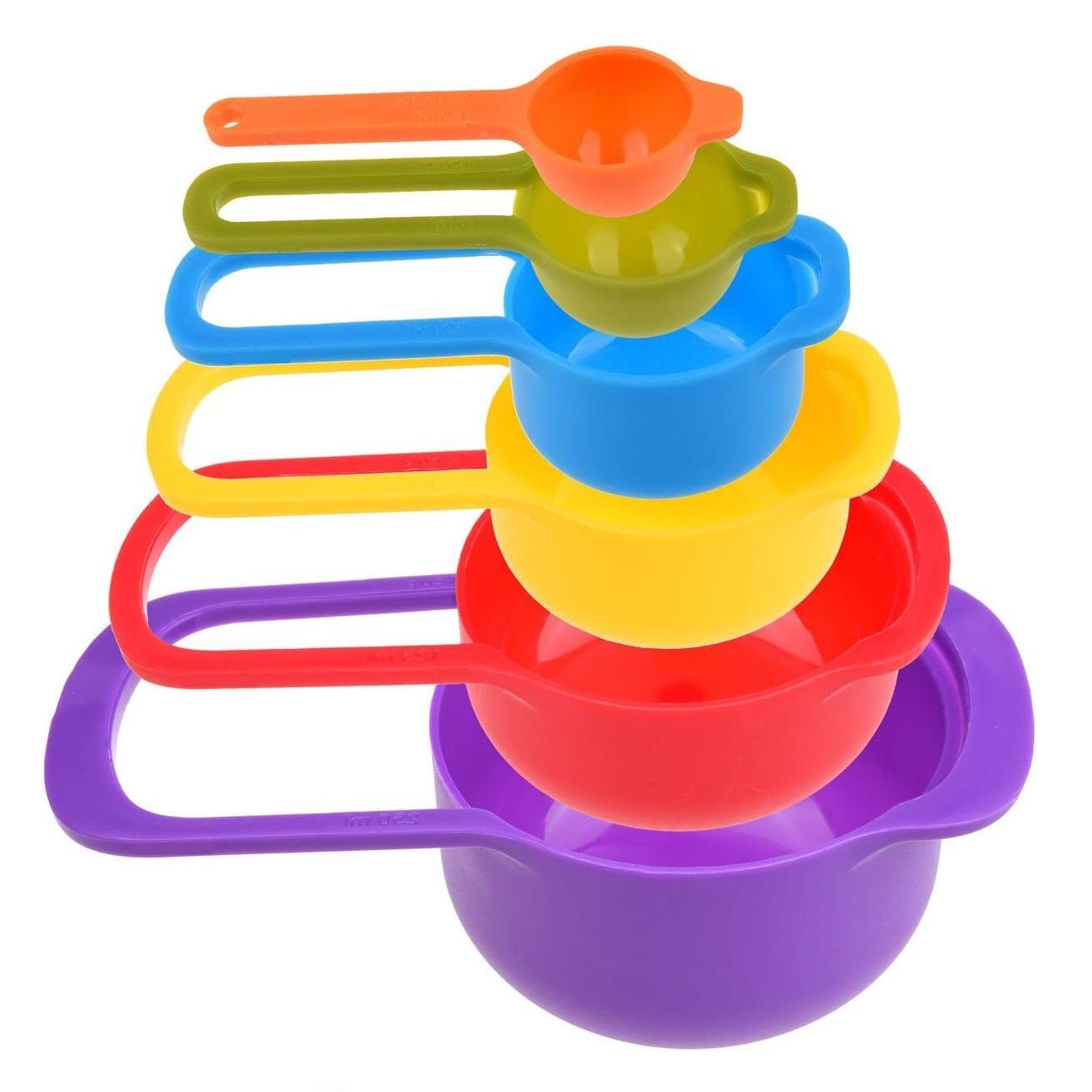 6PCS Measuring Cups And Spoons, Little Cook Colorful Measuring Cups And Spoons Set, Stackable Measuring Spoons, Nesting Plastic Measuring Cups,Dishwasher Safe - Durable Ramdon Colors