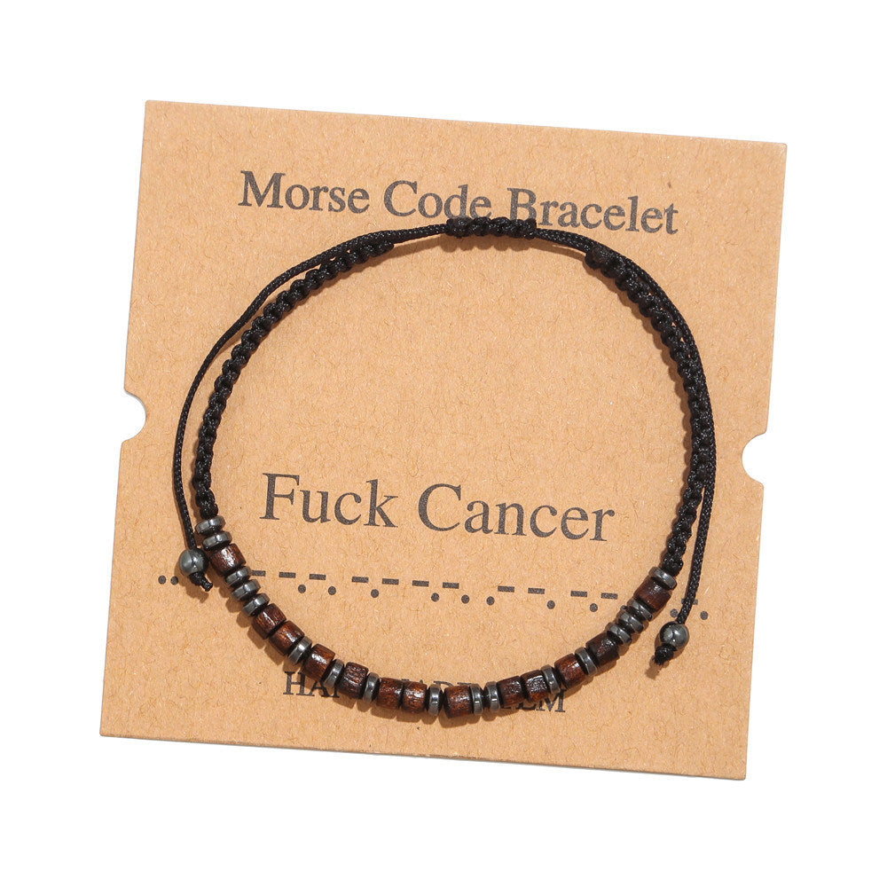 Morse Code Bracelet Black Gallstone Wood Beads