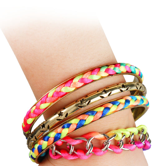 4Pcs Colorful Woven Burnished Gold Bracelets Set