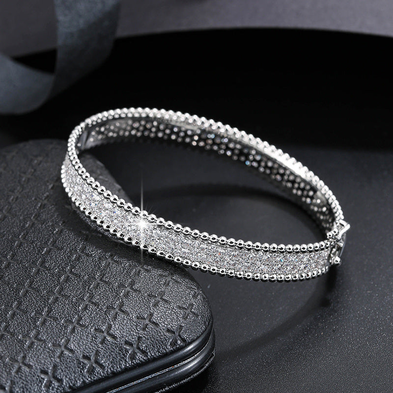 Simple Bangle Bracelet With Full Of Sparkly Zircon Bracelet All-match Jewelry For Women & Girls Clothing Accessories