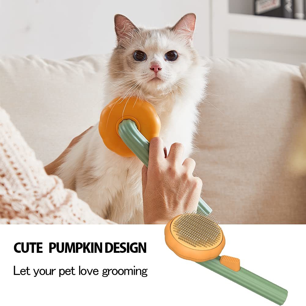 Pet Pumpkin Brush, Pet Grooming Self Cleaning Slicker Brush For Dogs Cats Puppy Rabbit, Cat Brush Grooming Gently Removes Loose Undercoat, Mats Tangled Hair Slicker Brush