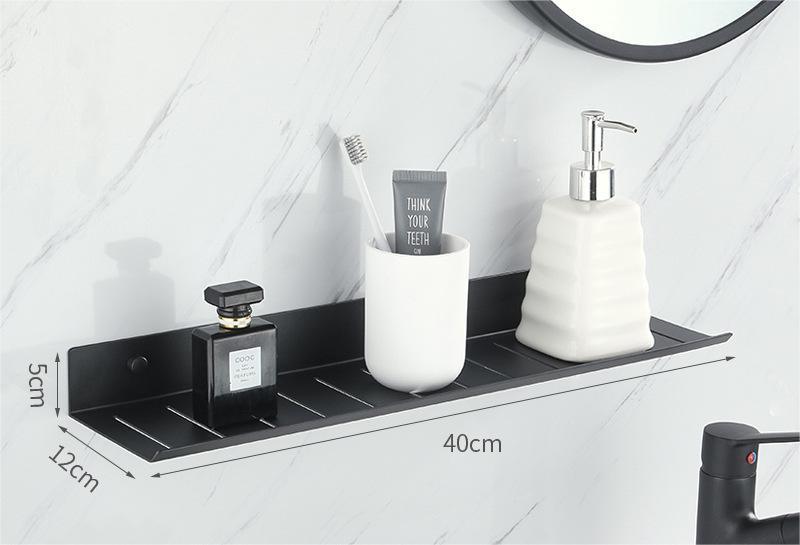 Non Perforated Storage Rack for Bathroom and Toilet Faucet Accessories Aluminum Alloy Wall Shelves Large Capacity and Load-Bearing