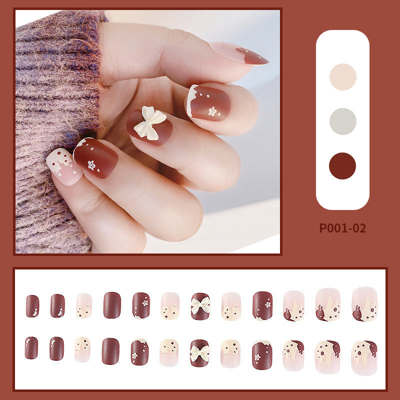 24pcs/box Press on Nails Fake Nail Art Acrylic Desige With Jelly Sticker False Full Cover Short Coffin Suppliers Nail Tips