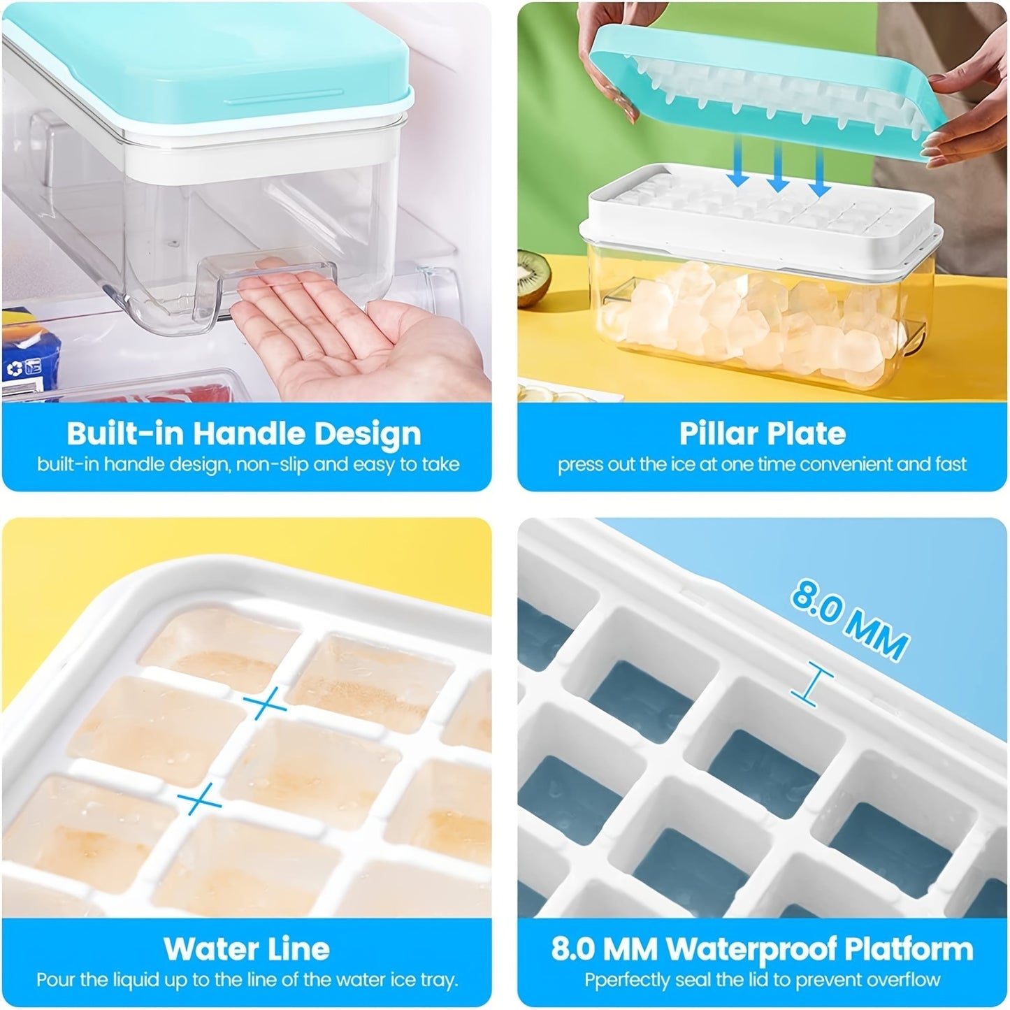 1pc Ice Cube Tray Mold With Lid And Bin; 32-cell Ice Cubes Mold; Ice Tray For Freezer; Ice Freezer Container; Spill-Resistant Removable Lid & Ice Scoop