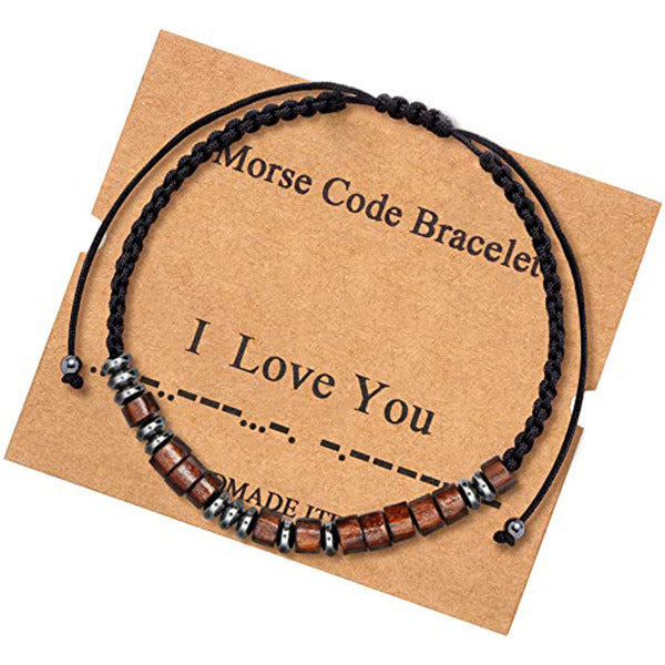 Morse Code Bracelet Black Gallstone Wood Beads