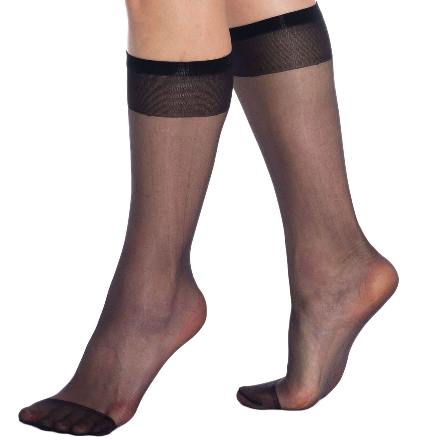 Transparent Sheer Knee High Socks for Women 8 Pairs 15 Denier Stay up Band Thin Sheer Nylon Stockings