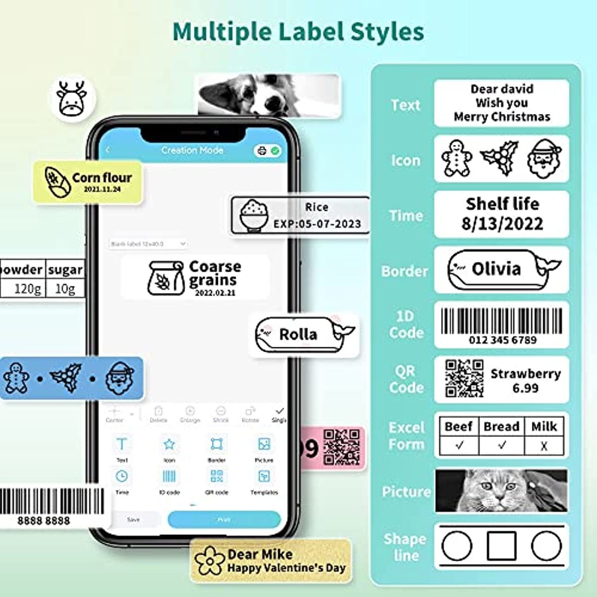 D30 Label Maker Machine with Tape; Portable Bluetooth Label Printer; Small Smart Phone Handheld Sticker Mini Labeler Multiple Templates Font Icon Easy to Use Inkless Rechargeable F Office Home