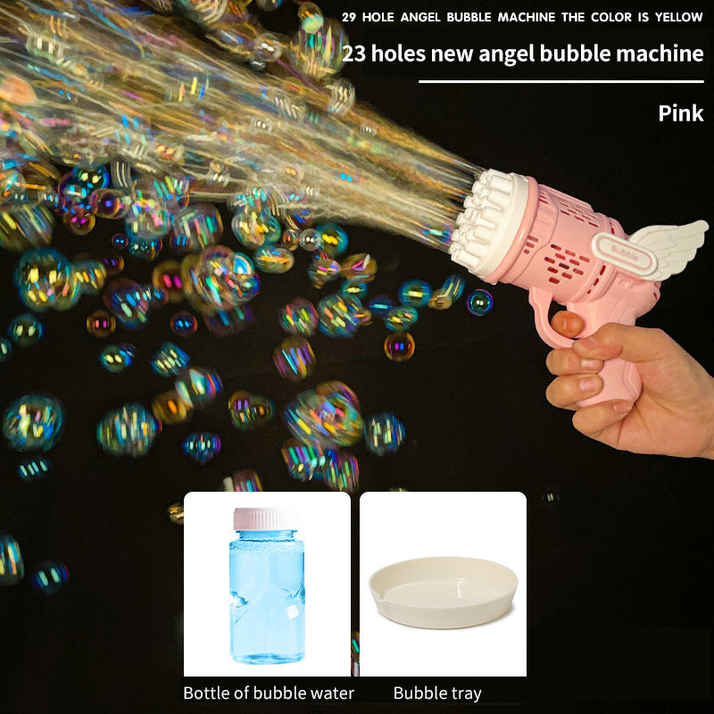 Bubble Hammer Gun Children Gift Toys Small Fan Soap Bubbles Gun Kids Toys 23 Hole Bubbles Machine Angel Bubble Gun Removable