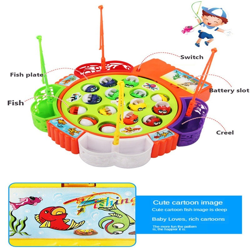 Electric Musical Rotating Fishing Toy Children Board Play Fish Game Outdoor Sports Educational Toys For Boys Girls