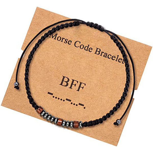 Morse Code Bracelet Black Gallstone Wood Beads