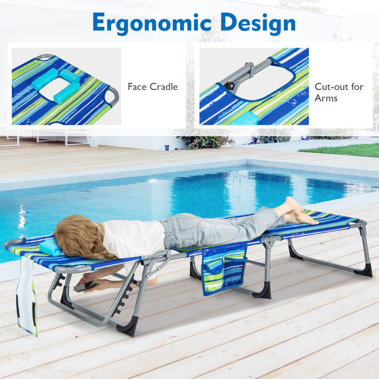 Folding Beach Lounge Chair with Pillow for Outdoor