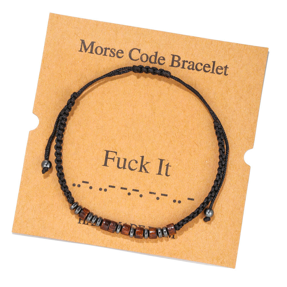 Morse Code Bracelet Black Gallstone Wood Beads