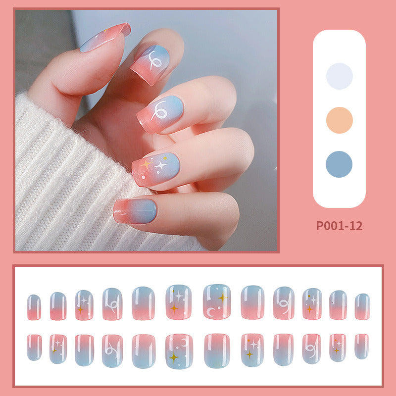 24pcs/box Press on Nails Fake Nail Art Acrylic Desige With Jelly Sticker False Full Cover Short Coffin Suppliers Nail Tips