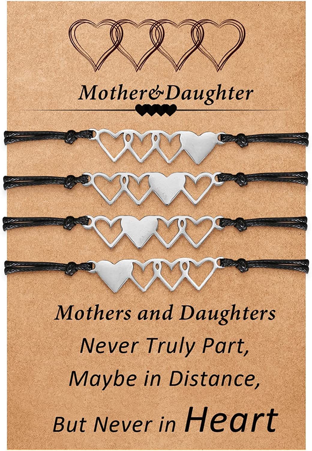 Desimtion Mothers Day Gifts; Mother Daughter Bracelets Set for 2; 3; 4; 5; 6.Matching Heart Back to School Bracelets for Mommy and Me Easter Gifts for Girl