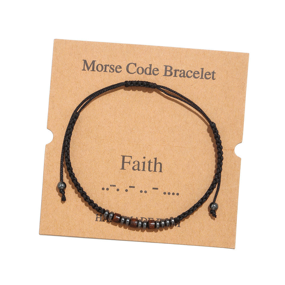 Morse Code Bracelet Black Gallstone Wood Beads