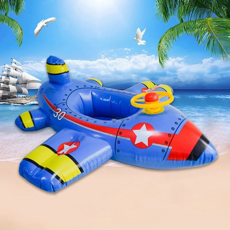 Baby Swimming Circle Airplane Float Pool Swimming Ring Inflatable Circle Child Seat With Steering Wheel Horn Summer Beach Toys