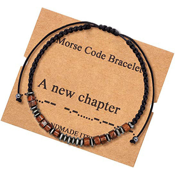 Morse Code Bracelet Black Gallstone Wood Beads