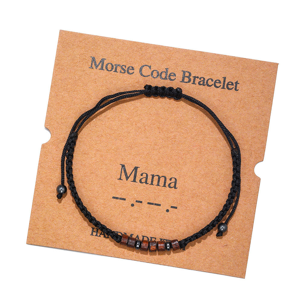 Morse Code Bracelet Black Gallstone Wood Beads