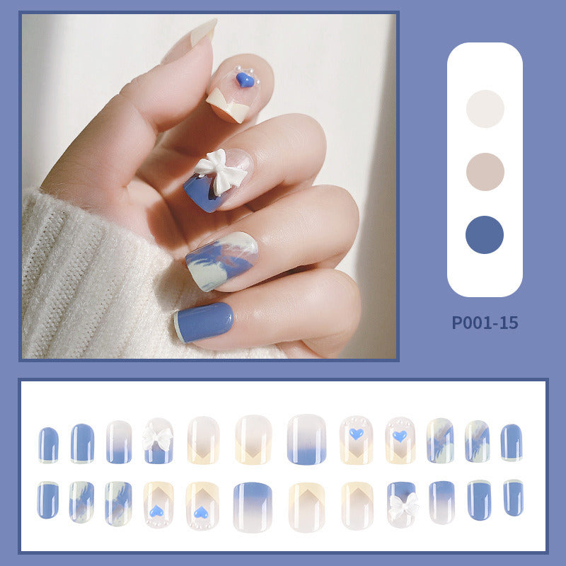 24pcs/box Press on Nails Fake Nail Art Acrylic Desige With Jelly Sticker False Full Cover Short Coffin Suppliers Nail Tips