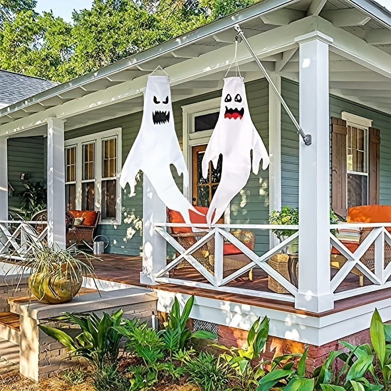 2pcs, 47" Halloween Ghost Windsocks Decorations With LED Light Outdoor Halloween Decorations Hanging Ghost Windsocks Décor For Halloween