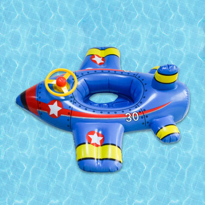 Baby Swimming Circle Airplane Float Pool Swimming Ring Inflatable Circle Child Seat With Steering Wheel Horn Summer Beach Toys