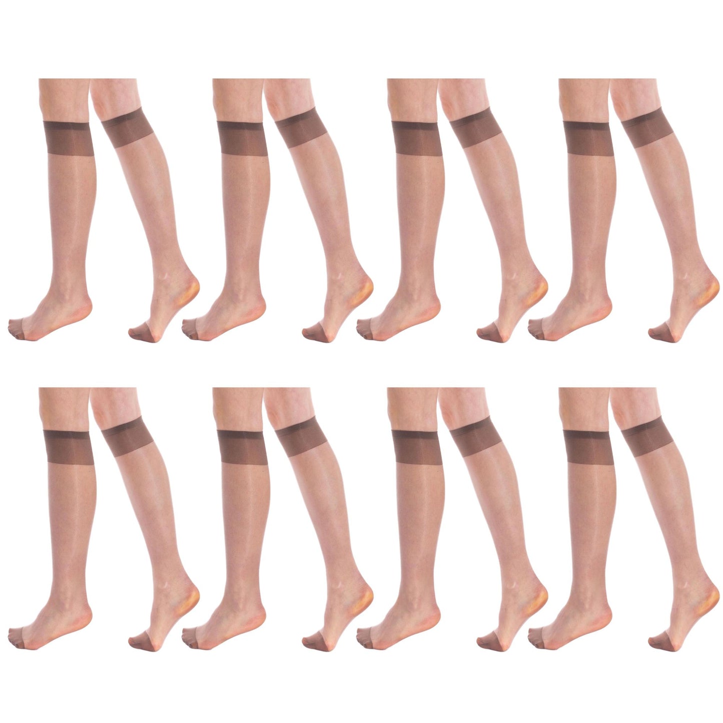 Transparent Sheer Knee High Socks for Women 8 Pairs 15 Denier Stay up Band Thin Sheer Nylon Stockings